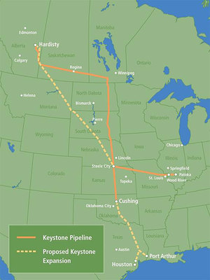 A map of the current Keystone Pipeline and TransCanada's proposed expansion.